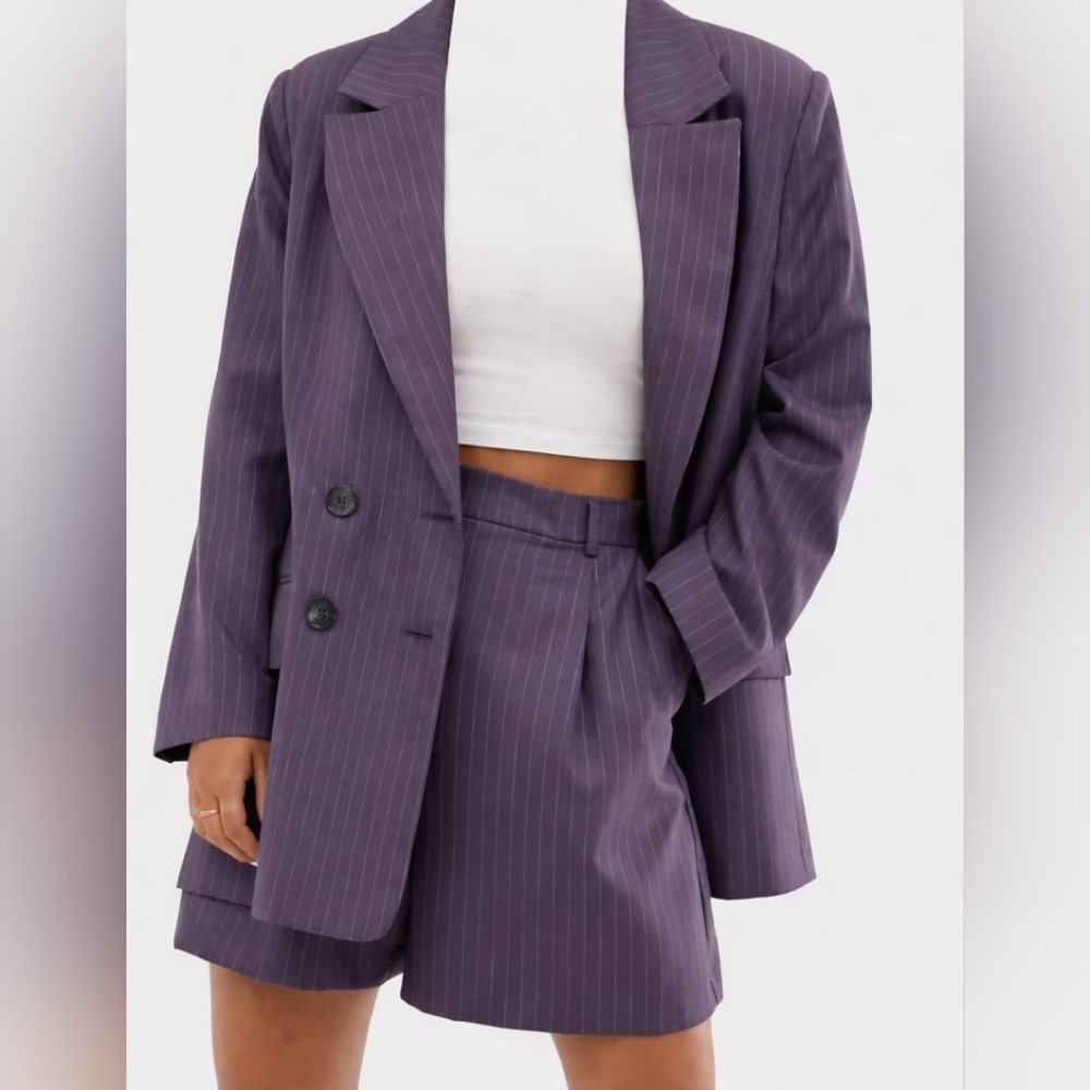 ASOS DESIGN purple pinstripe suit set 2 Piece Short & Blazer. New with tags.